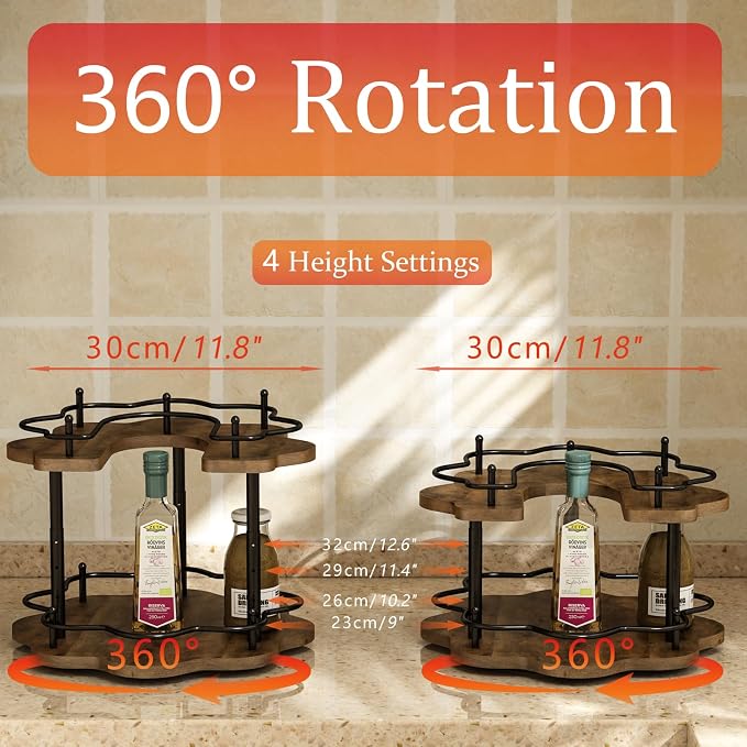 2 Tier Lazy Susan Organizer,2-Tier Spinning Spice Rack with Stable Carousel Base & 4 Height Settings for Cupboard Kitchen Countertop Dining Table Cupboard (Petal Shape) - Image 3