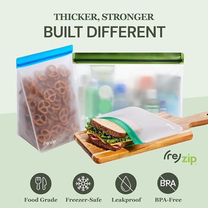 (re) zip 8-piece Reusable Food Storage Bags Gift Kit | BPA-Free, Food Grade, Leakproof, Freezer Safe, Travel-Friendly | Various Bag Sizes - Image 6