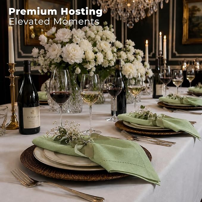 Signature Linen™ by D'Moksha Sage Green Dinner Napkins Set of 4, 20 x 20 Inch Cloth Napkins, 100% Pure Linen, Hemstitch, Machine Washable Table Napkins- Summer, Weddings, Outdoor hostings - Image 4