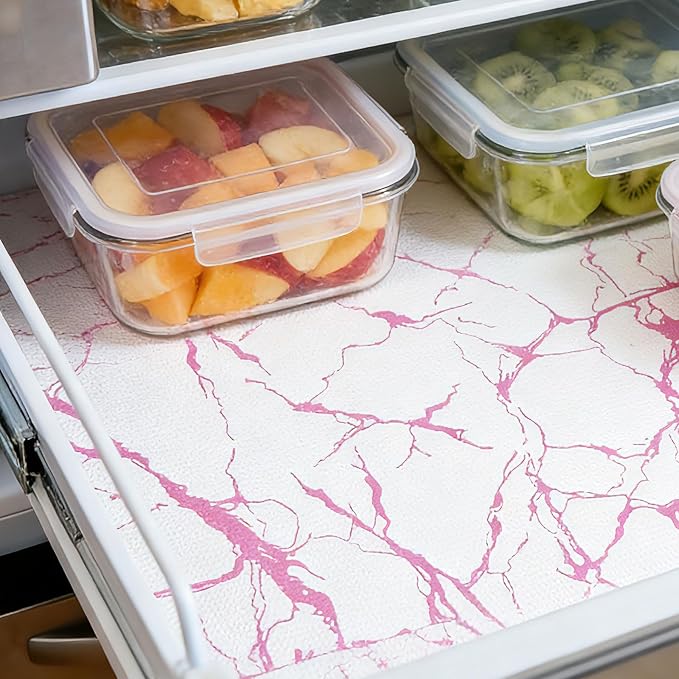 Pink Marble Pattern Shelf Liner, Non-Adhesive Non-Slip Thickened | Drawer Liner, Easy to Clean for Kitchen Cabinets, Tool Box, Refrigerator, Includes Knife & Tape Measure.12×236.2in - Image 6