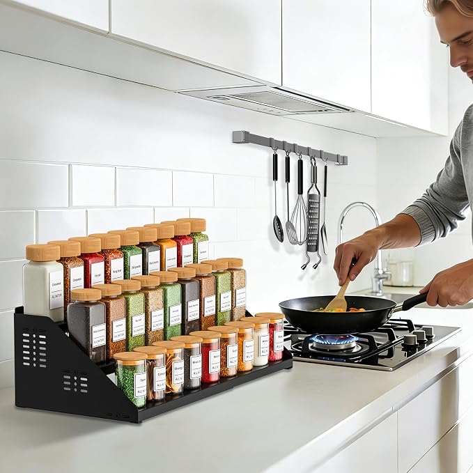 RCHYFEED 3 Tier Spice Rack Organizer for Cabinet,Expands 13.4 to 21.8 Inch | Black, Height Adjustable Metal Spice Rack, Display Shelf Ideal for Cabinet, Countertop and Pantry Spice Organization - Image 7