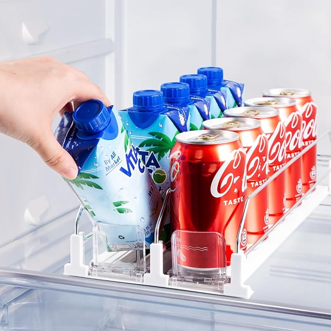 Coanto Drink Organizer for Fridge, Soda Can Organizer for Refrigerator with Automatic Pusher Glide, Adjustable Width Drink Dispenser for Fridge, Holds up to 10 Cans or Bottles, 2 Row by Coanto