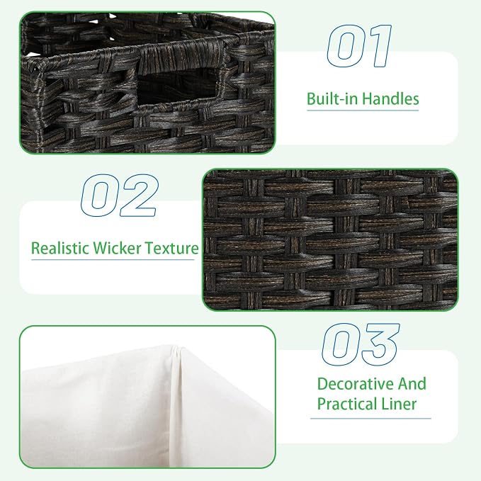 Bidtakay Wicker Cube Baskets with Liners 11 inch 2 Pack Waterproof Imitation Hand-Woven Wicker Storage Baskets for Shelves and Organizing Pantry and Bedroom Blackish-tan - Image 7
