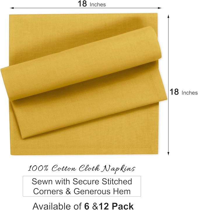 Ruvanti Cloth Napkins Set of 6, 100% Cotton High GSM 18x18 Inches Soft, Washable, Highly Durable & Absorbent, Perfect for Parties, Christmas, Thanksgiving Dinners – Spicy Mustard - Image 3