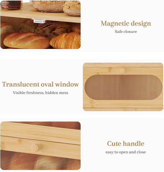 Corner Bread Box for Kitchen Countertop, 2026 New Double Layer Bamboo Bread Storage Bin, Large Bread Container for homemade bread (Natural) - Image 5