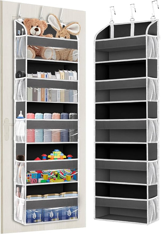 TAHAVICE Over the Door Organizer Storage, 5 Large & 10 Mesh Pockets | Hanging Organizer Closet College Dorm Essentials for Girls, Storage for Dorm Organization, Nursery & Bedroom (Dark Grey) by TAHAVICE