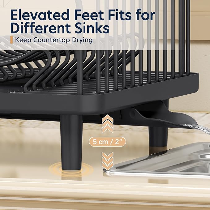 KINGRACK Dish Drying Rack for Kitchen Counter, Dish Drainer with Cup Holder | 16.9"L x 12.4" W Dish Rack with Spacious Drying Capacity, Quick Auto Dish Drainer for Plate Dish Dinnerware, Black - Image 7
