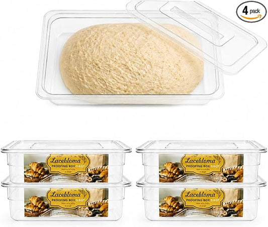 4pcs Dough Proofing Container, 5QT Large Capacity Holds Up to 6.6Lb of Dough, BPA-Free Tray with Lid Dough Rising Box for Bread, Sourdough, Pizza by Lacebloma
