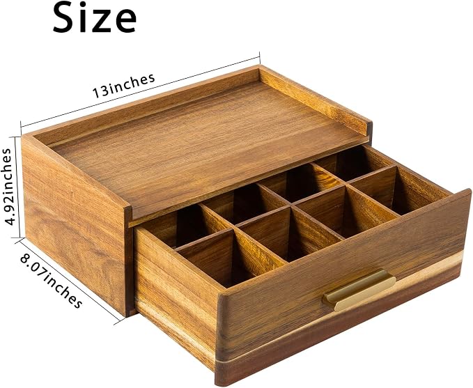 Acacia Wood Tea Bag Organizer, Tea Organizers and Storage Box, Tea Caddy for Tea Bags Storage Drawer, Teabag Holder Container Boxes for Countertop, Tea Station Chest Display Wooden, Organizador De Te - Image 2