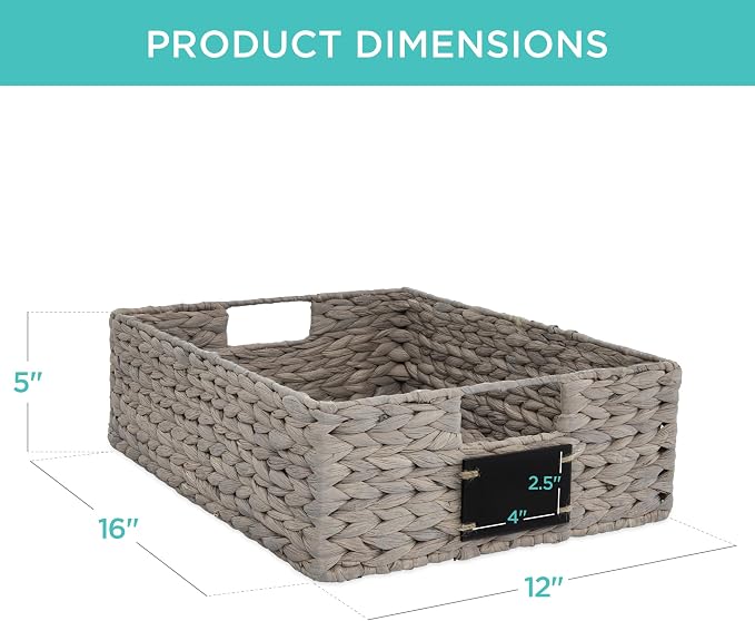 Best Choice Products Set of 4 16x12in Large Water Hyacinth Pantry Baskets, Woven Organizers w/Chalkboard Label, Chalk Marker - Gray - Image 7