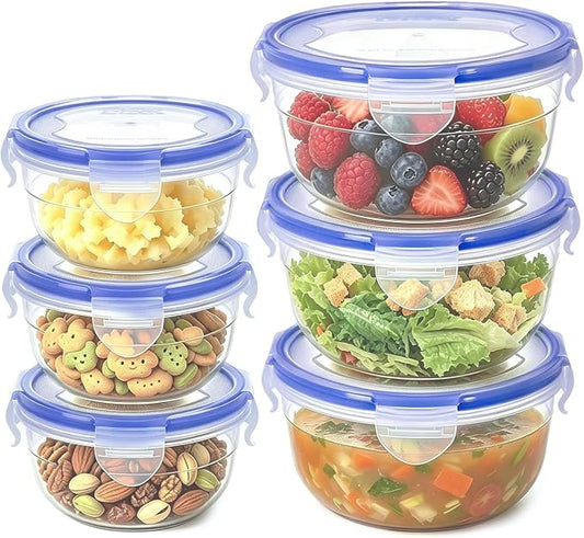 KIGI Small Round Food Storage Containers, 2.5 Cup / 1.25 cup, 6 Pack | Leak-Proof Plastic Bowls with Airtight Lid, BPA Free, Ideal for Soup, Snack, Fruit, Meal Prep & Lunch, 4 Sided Locking Lid by KIGI