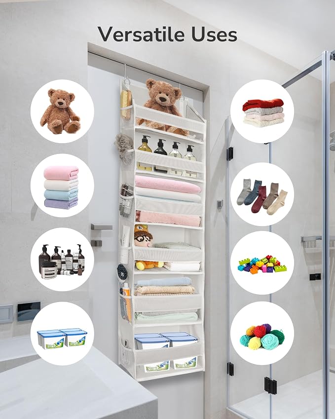 ULG 2 Pack Over The Door Organizer with 6 Large Pockets 12 Side Pockets, 50lbs Weight Capacity Door Hanging Organizer for Bedroom, Bathroom, Pantry, Nursery Storage, Beige - Image 2