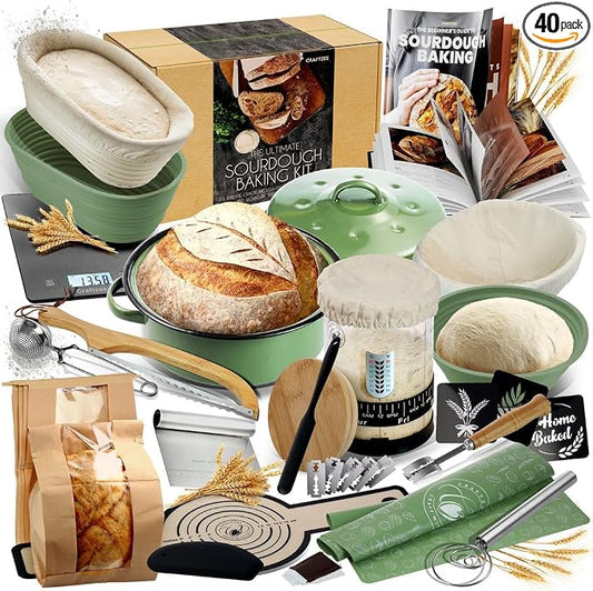All-Inclusive  Sourdough Starter Kit with Pot, 34 Oz Starter Jar, 4 Banneton Bread Proofing Baskets, Scraper, Scale, Sourdough Bread Baking Supplies, Beginner Guide & Recipes by CraftZee