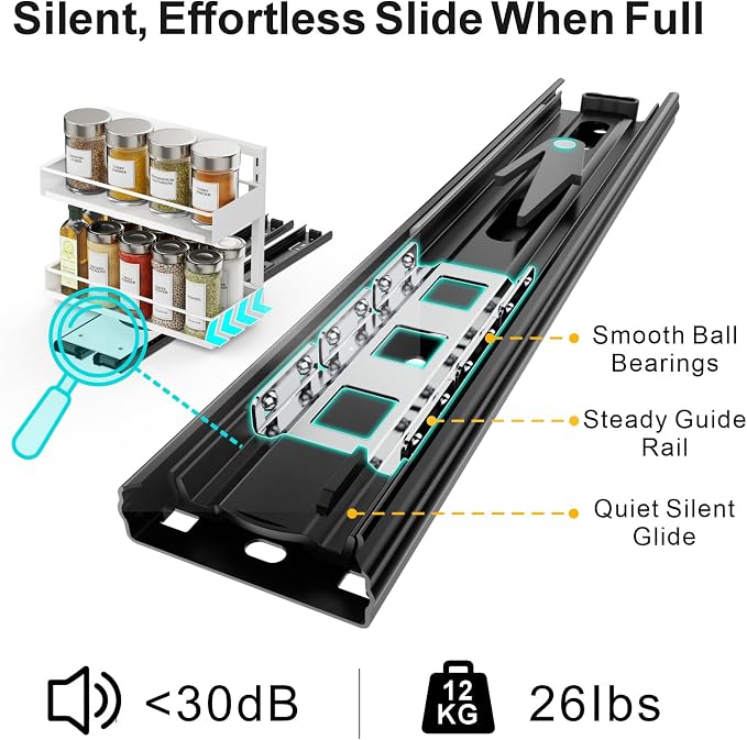 Vertical Spice Rack Pull Out - 2 Pack Spice Organizer for Cabinet | For Flat-Front Cabinets Only, Pull-Out Rotating Access, No-Drill Mount, Keeps Spices Visible Easy to Reach, Adjustable Height - Image 6