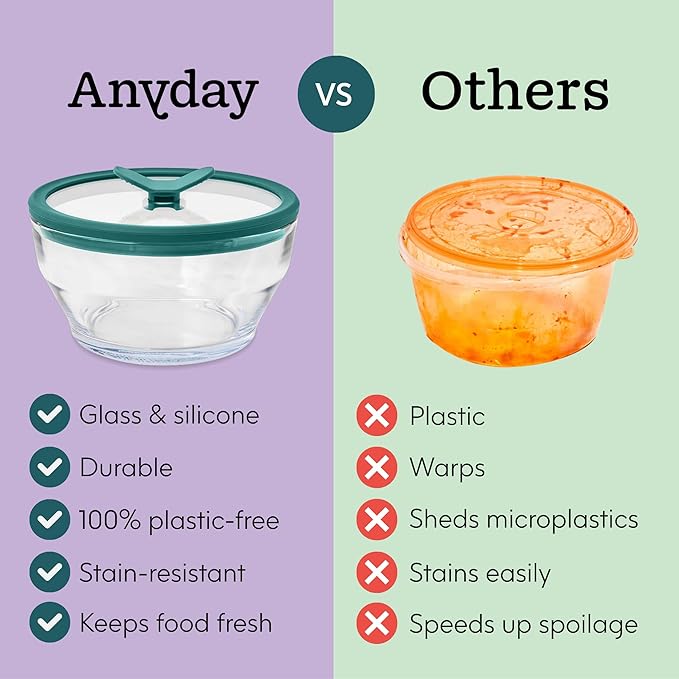 Anyday 4-Cup Glass Microwave Steamer & Food Storage (Clear Black Sesame) | Plastic-Free Meal Prep, Microwave Cookware, Stackable Airtight Storage Container, Vented Glass Lid Microwave-Safe Reheating - Image 3