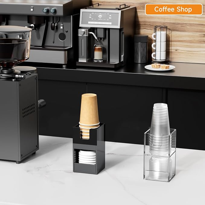 Beego 2-Compartment Cup Holder for Countertop - 2-Tier Clear Acrylic Cup Dispenser Coffee Station Paper Cup and Lid Organizer Condiment Storage for Restaurant Breakroom Kitchen Bar Accessories - Image 5
