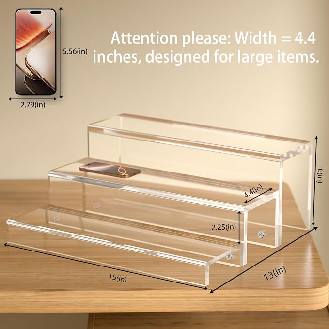 JUESHA 3 Tiers Bar Shelves for Liquor Bottles (Patent: D1076520S) | 15" Bar Organizer for Countertop, Clear Acrylic Risers Display Racks Stands for Figures Pops Cupcake Perfume Collections - Image 3