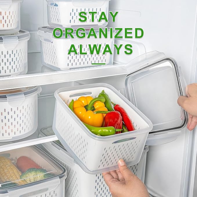Fruit Storage Containers for Fridge with Removable Colander 8 pcs | Airtight Food Storage Container Dishwasher Safe Produce Saver for Refrigerator Keep Berry Fruit Fresh Longer Small Clear - Image 6