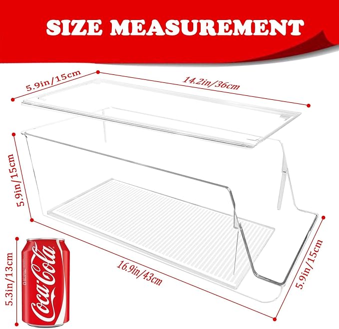 euoloar 2 Pack Soda Can Organizer for Refrigerator Stackable Can Holder Dispenser with Lid for Fridge Rack Freezer, Clear Storage Bins-Holds 12 Cans Each (Clear) - Image 2