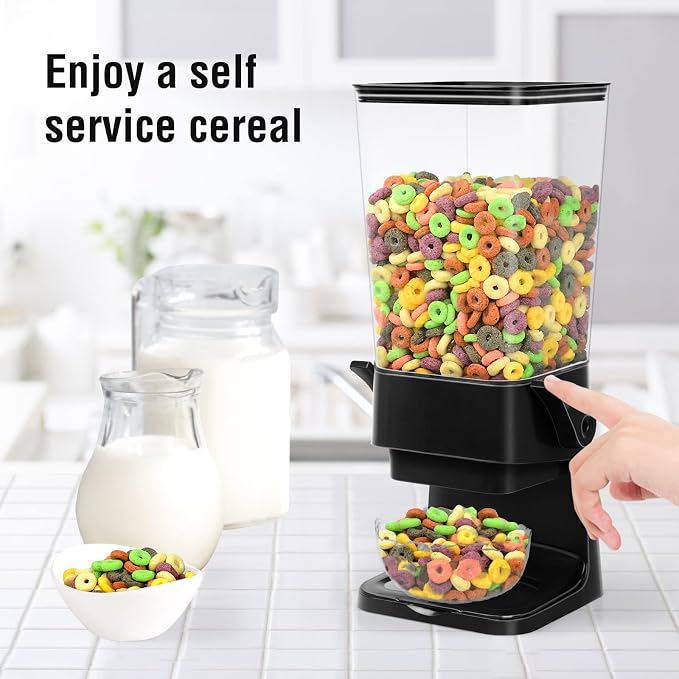 Cereal Dispenser Countertop Dual Dry Food Dispenser (Black,1PC) | Large Cereal Containers Storage Organizer Dispensador De Cereales Candy Machine Rice Dispenser For Snack,Nuts, Granola - Image 5