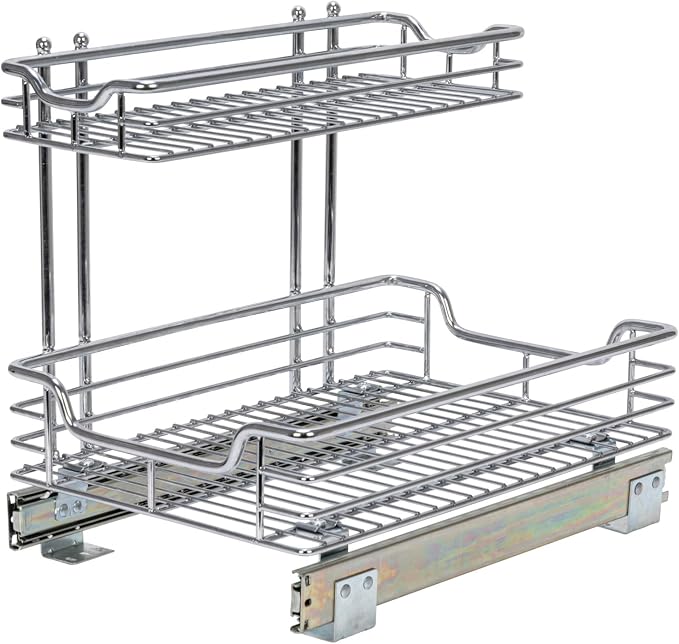 Household Essentials Glidez 2‑Tier Multipurpose Chrome‑Plated Steel Pull‑Out/Slide‑Out Under Sink Organizer, Chrome Finish - Image 9