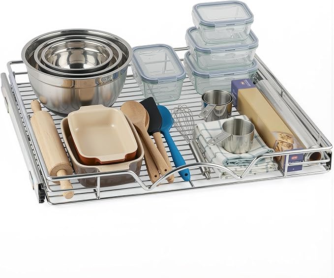 HOLDN’ STORAGE Pull Out Cabinet Organizer, 24”W x 21”D Cabinet Drawer | Heavy-Duty Caddy, Lifetime Limited Warranty, Steel Metal Cabinet Drawers, Chrome, Requires At Least 25-1/4” Cabinet Opening by HOLDN%E2%80%99STORAGE