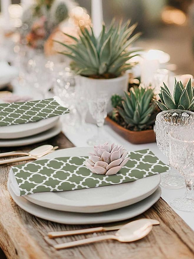 Cloth Napkins Set of 2-20x20 Inches, Green Morocco Washable Reusable Table Napkins, Boho Farmhouse Abstract Geometric Simple Soft & Absortbent Dining Napkin for Party Wedding Hotel Restaurant - Image 6
