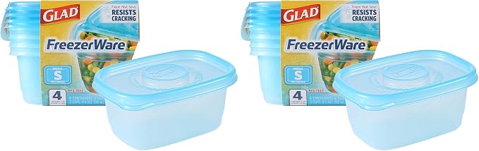 Glad Food Storage Containers, Small Rectangle, 24 Ounces | Freezerware | 4 Count Set | Pack of 2 by GladTrashFoodStorage