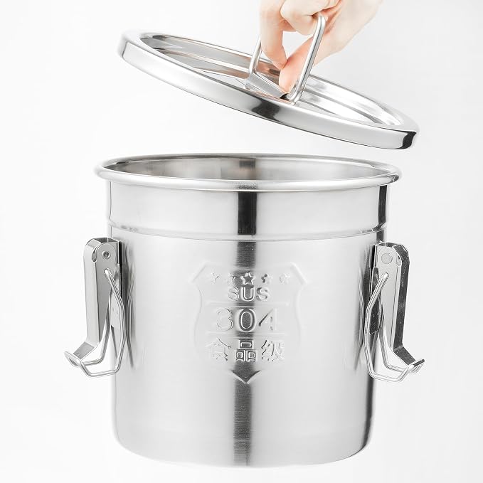 DYNAMI 304 Stainless Steel Containers With Lid,202oz Airtight Flour Container for Kitchen,5-10lbs Metal Airtight Canisters Milk Jug Coffee Bean Cookies Canisters w/Locking Clamp (6L/1.6Gal) - Image 4