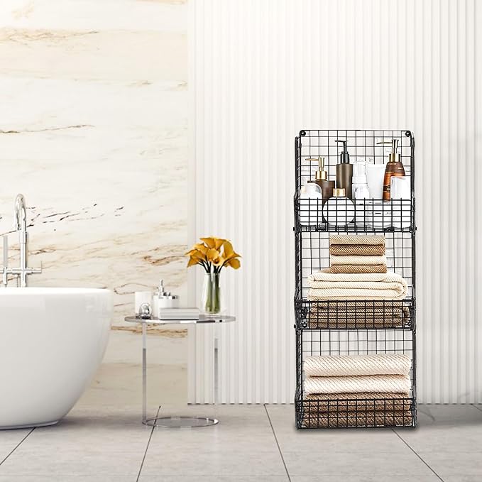 PUPPYCUTE Stackable Wire Storage Baskets for Kitchen Closet Pantry, Hanging Closet Organizers Storage Shelves Organization, Wall Mount Metal Basket Bins, Clothing Vegetable & Fruit Organizer 5 pcs - Image 4
