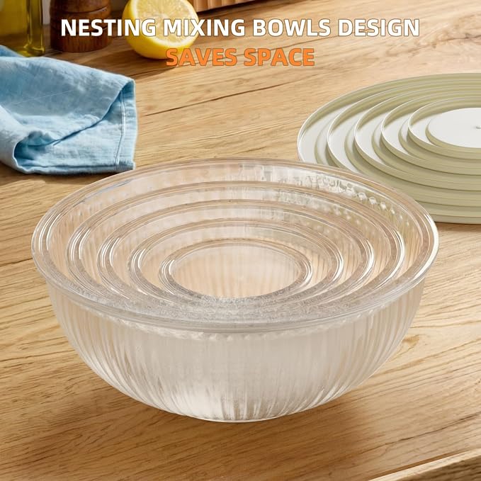 Glass Mixing Bowls with Lids Set - 5 Packs, Borosilicate Nesting Glass Bowls (3.7-2.1-1-0.5-0.2QT) for Baking, Salad, Meal Prep, Serving, Food Storage, BPA Free & Dishwasher Safe - Image 7