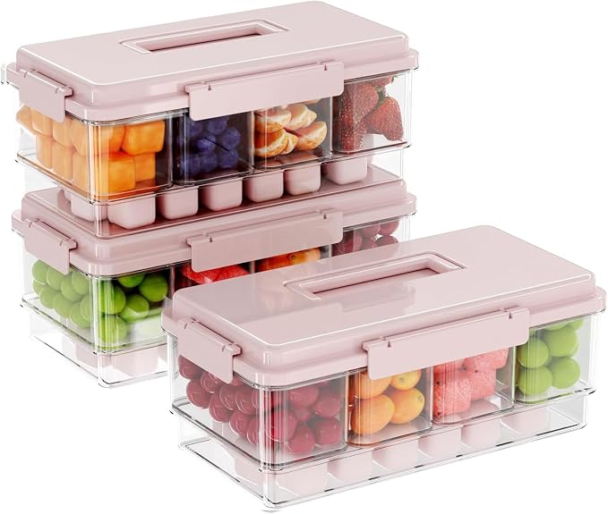 3Pack Ice Chilled Condiment Caddy with 4 Removable Containers Taco Ingredient Server with Lid Cooled Garnish Caddy Tray for Taco Mimosa Bar Sauce Fruits&Veggies Pink by MineSign