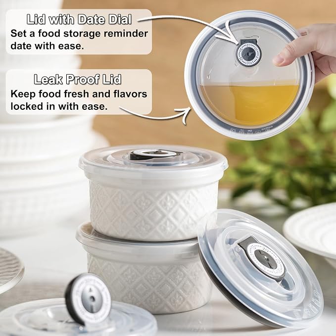 28 Oz Ceramic Bowls Set with Lids Oven Safe, Airtight Food Storage Containers Set of 4, Serving Bowls with Lids for Kitchen, Camping, Office Lunch, Breakfast, Charcuterie Bowls, Meal Prep Containers - Image 3