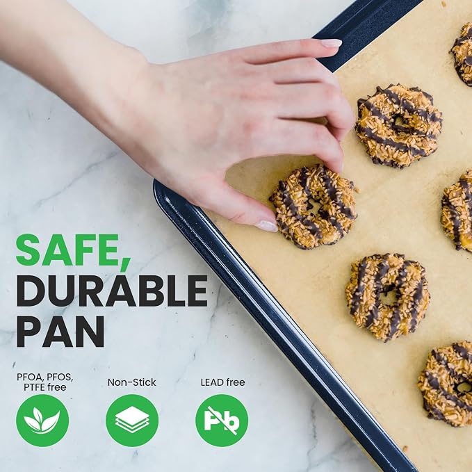 NutriChef Extra Large Nonstick Cookie Sheet for Baking, 22 Inch x 16 Inch Premium Carbon Steel Baking Tray for Oven, Baking Sheet for Cookies, Jelly Rolls, & Pastries - Blue Diamond, NCLG1BD - Image 4