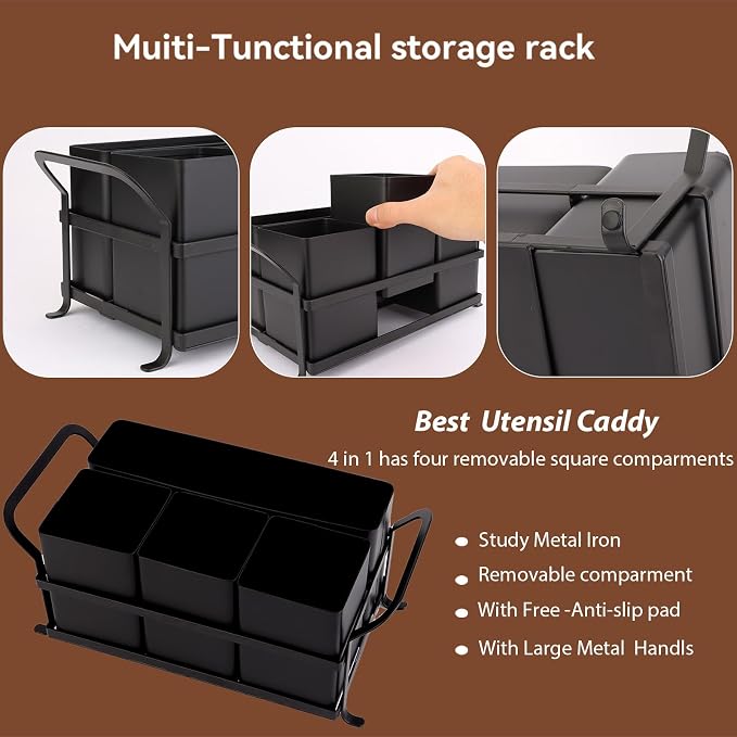 Silverware Caddy Metal Utensil Holder for Party Countertop Silverware Utensil Caddy Cutlery Flatware Organizer for Spoons Forks Plates Napkins Black - Image 5