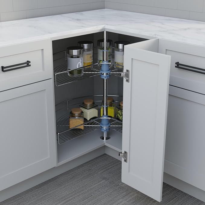 Dowell Base Cabinet Kidney Shape Dia.24 270° Lazy Susan, 2 Shelves, Kitchen Base Corner Cabinet Organizer (Chrome 4001 270 24) - Image 6