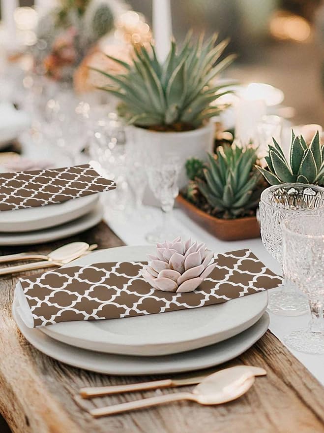 Cloth Napkins Set of 2-20x20 Inches, Brown Moroccon Washable Reusable Table Napkins, Retro Country Minimalist Abstract Motifs Soft & Absortbent Dining Napkin for Party Wedding Hotel Restaurant - Image 6