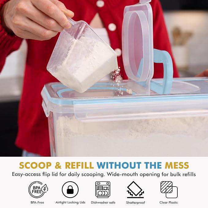 Shazo 2 PC (11L | 372 oz) Flour Sugar Storage Containers with Spout Lid & Easy Carry Handle - BPA Free Extra Large Airtight Food Storage Containers with Lids - Rice Canisters Sets for Kitchen & Pantry - Image 6