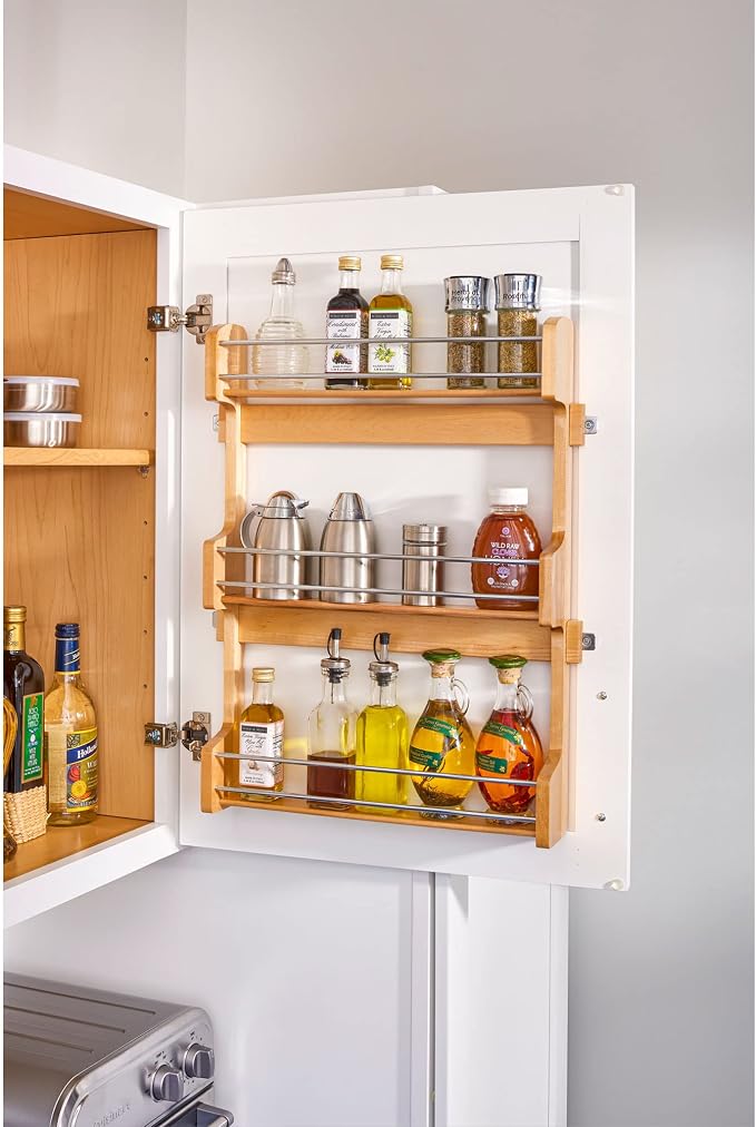 Rev-A-Shelf 18" 3 Tiered Pull Out Shelf Organizer for Kitchen Cabinets, Pantry Storage Spice Seasoning Rack, Door/Wall Mounted, Maple Wood, 4SR-18 - Image 7