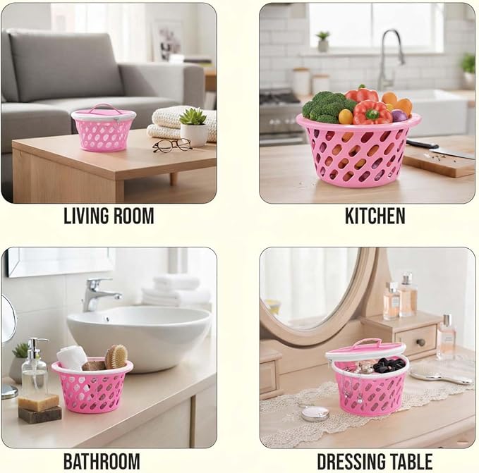 Go Hooked Plastic Storage Net Basket with Zip Closure – Multipurpose Mesh Organizer for Fruits, Vegetables, Essentials – Durable, Lightweight & Breathable Design for Home & Pantry Use (Pink) - Image 6