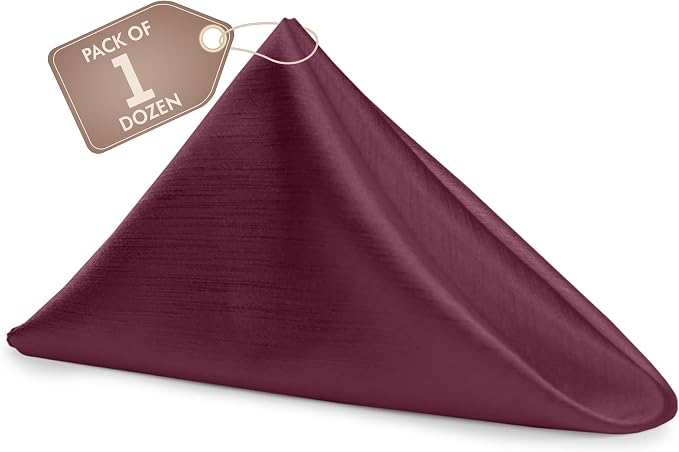 17x17-Inch Shantung Cloth Napkins, Aubergine, Set of 12 | Bulk Case of 1 Dozen, Satin, Square, 100% Polyester Fabric, Reversible, Faux Dupioni Silk Reverse Side, Machine Washable by UltimateTextile