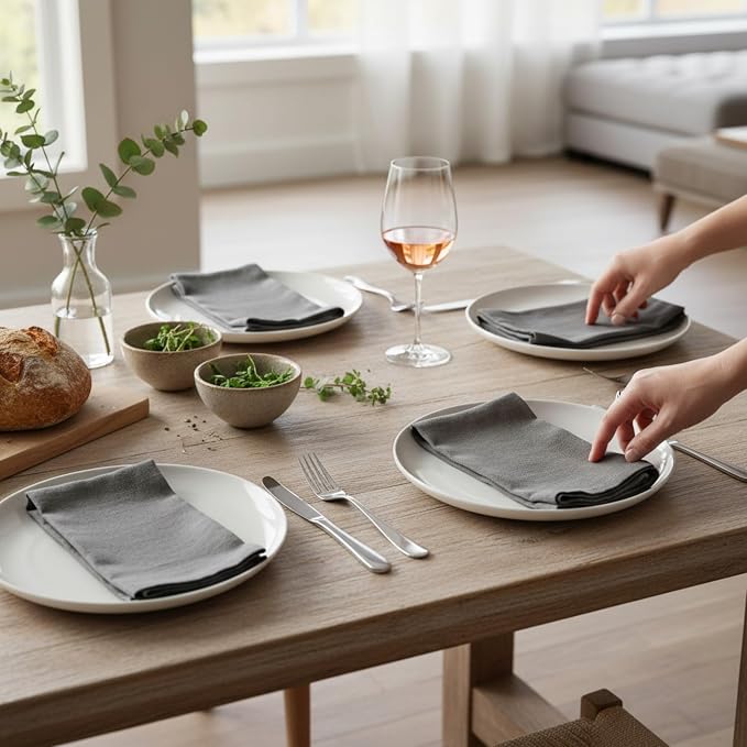 Linen Napkins –100% French Flax – Stonewashed Pure Linen Cloth Napkins - Size 18 Inch x 18 Inch – Set of 4 (Mid Gray) - Image 8
