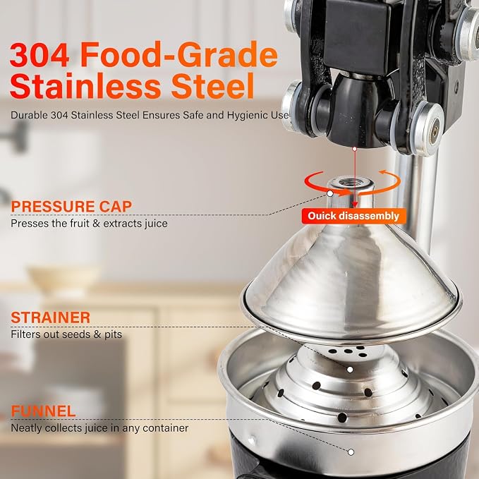 Manual Cast Iron Lemon Squeezer, Black Citrus Juicer | Detachable Cone, Free Stainless Steel Cup, Extracts Juice from Lemons, Oranges and Grapefruits, Easy to Clean - Image 3
