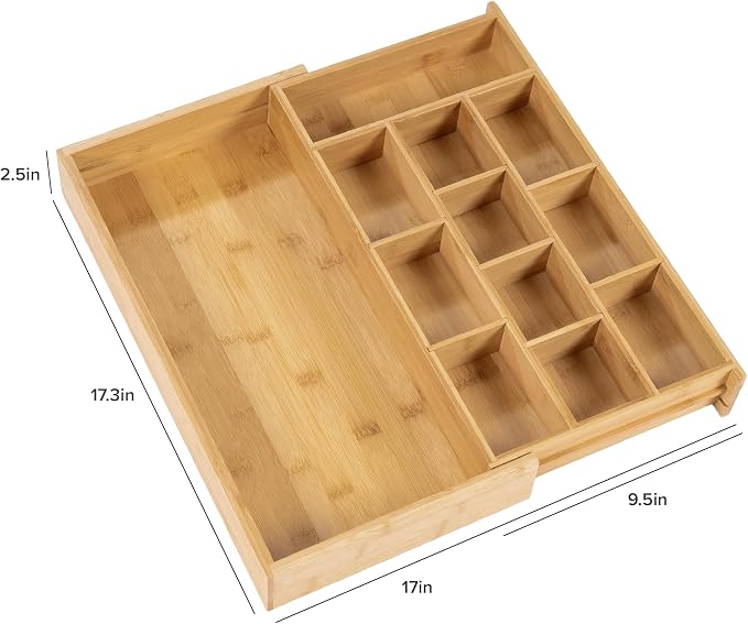 Tea Bag & Coffee Pod Organizer, 9.7-17 in, Bamboo | 10 storage compartments, adjustable wall inserts, non-slip feet, food-safe - Image 8