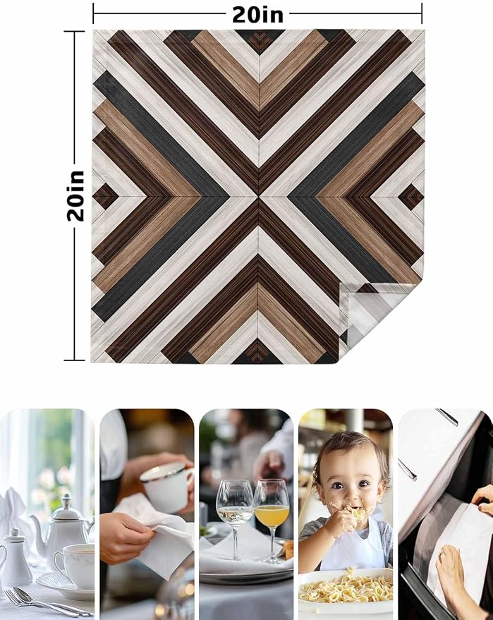 Kitchen Dinner Napkins Set of 4, Bohemian Western Cloth Napkins Reusable Washable Table Napkins for Weddings Cocktail Parties Holiday Table Decor 20x20 Inch Farmhouse Aztec Rustic Brown Black Grey - Image 3