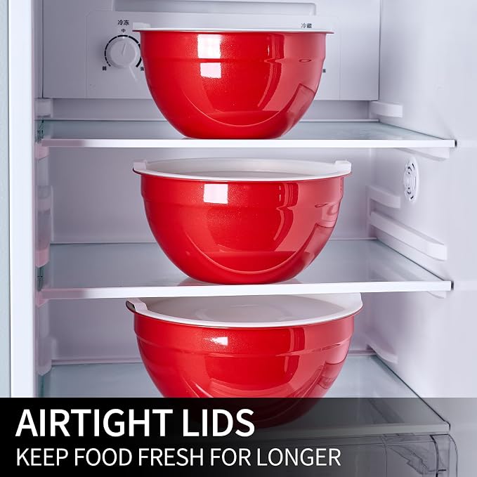 Red Mixing Bowls with Lids Set of 7, Stainless Steel Nesting Bowl with Khaki Lid for Non-slip Mixing Prepping Storing Serving, 7 Sizes-7/3.6/2.7/2.1/1.5/1/0.8 QT - Image 8