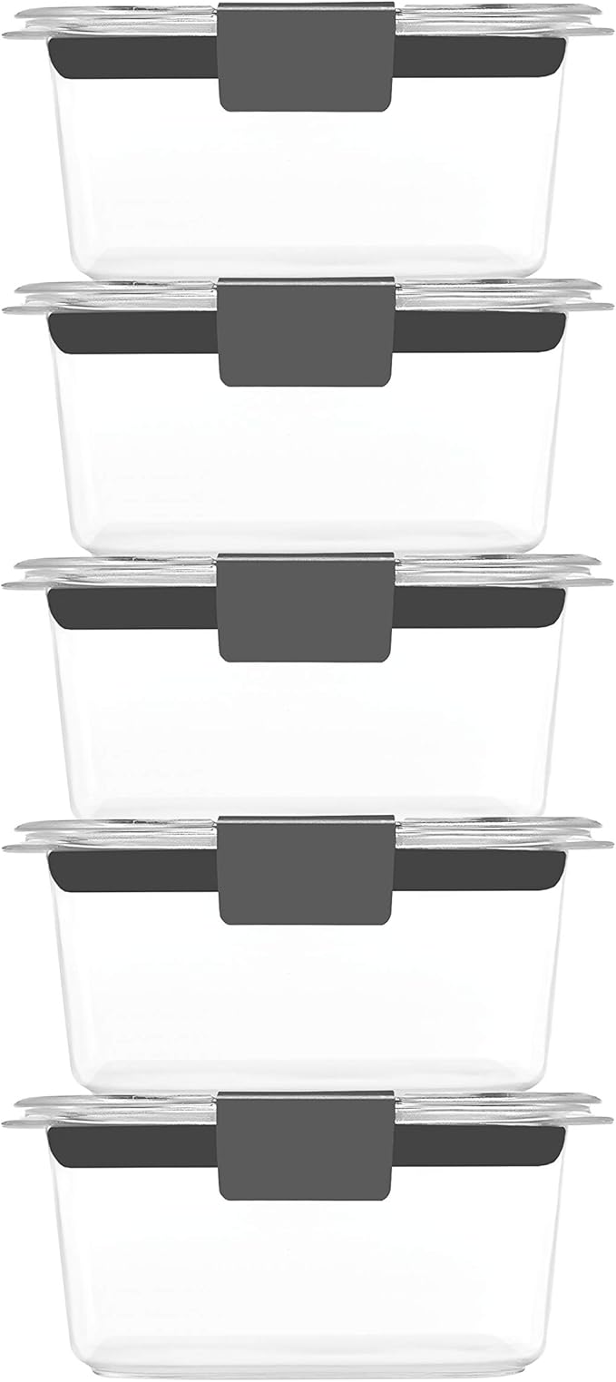Rubbermaid Brilliance BPA-Free Food Storage Containers Multi Pack, 1.3 Cup Plastic Containers with Lids, 5 Pack, Leak Proof, Microwave & Dishwasher Safe - Image 2