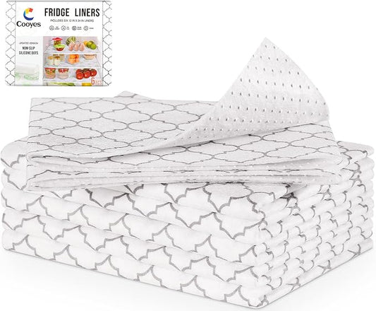 Cooyes 2 in 1 Refrigerator Liners & Fresh mats for Fridge Drawer and Glass Shelves, Absorbent Cloth Fridge Organizer Bin Mats Washable, Shelf Liner for Kitchen Cabinets Non Adhesive by Cooyes
