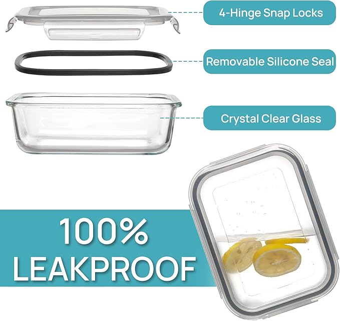 Vtopmart 5 Pack 35oz Glass Food Storage Containers with Lids, Grey | Meal Prep Containers, Airtight Reusable Lunch Container Set, Safe for Oven, Microwave, Freezer, and Dishwasher, BPA Free - Image 6