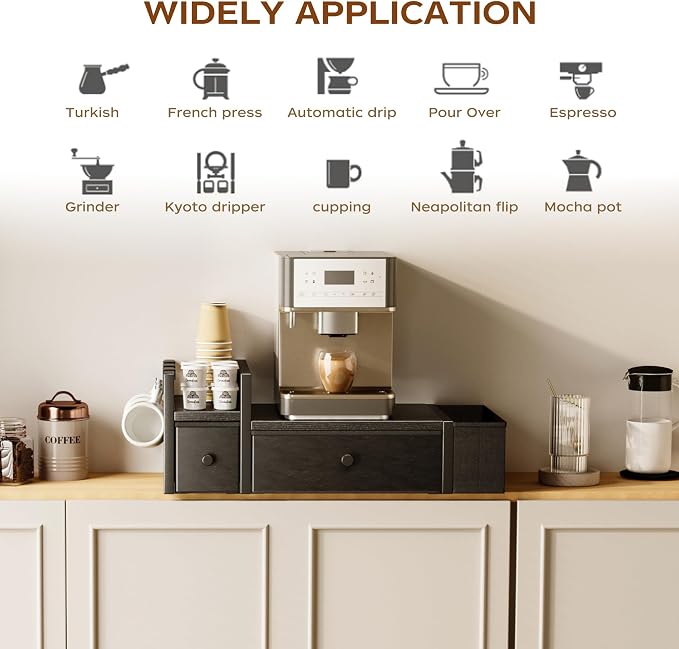Homeiju Coffee Pod Drawers - K Cup Organizer, Nespresso Pods Holder with Mug Rack, Coffee Holder for Countertop, 52 Capacity Pods, Suitable for Kitchens, Offices and Coffee Bars(Black) - Image 5